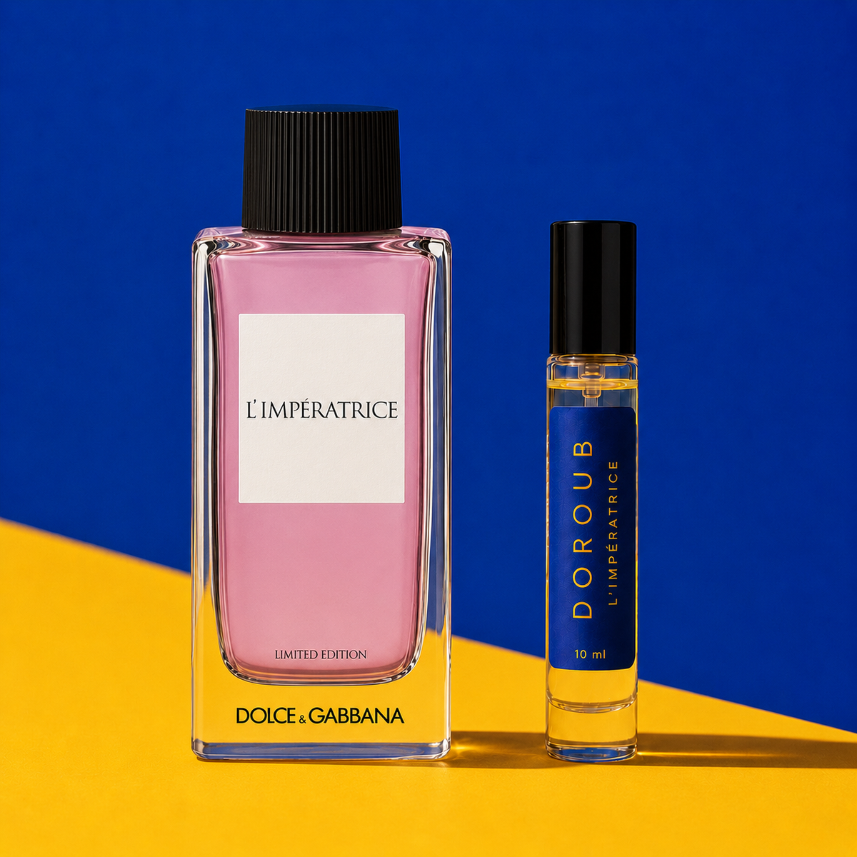 Flacon L’Impératrice à côté du vaporisateur Doroub 10 ml